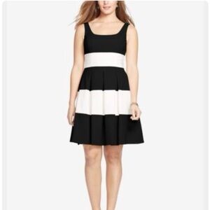 [NWOT] Lauren Ralph Lauren Black and White Striped  Pleated A-Line Dress NEW 12